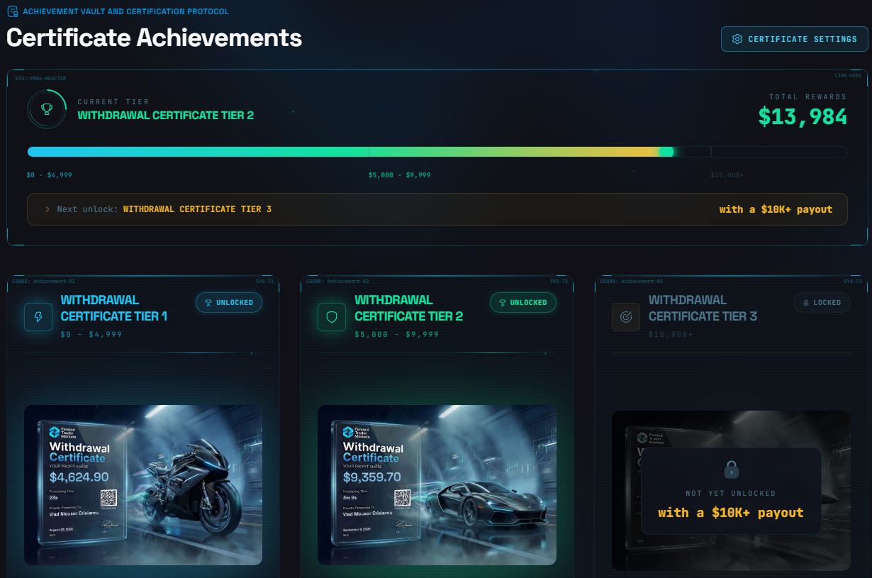 Funded Trader Markets total rewards dashboard for Vlad-Nicusor Crisiarcu