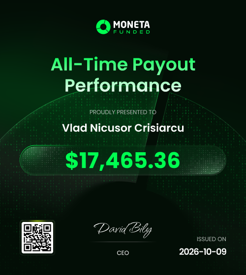 Moneta Funded all-time payout certificate issued to Vlad-Nicusor Crisiarcu